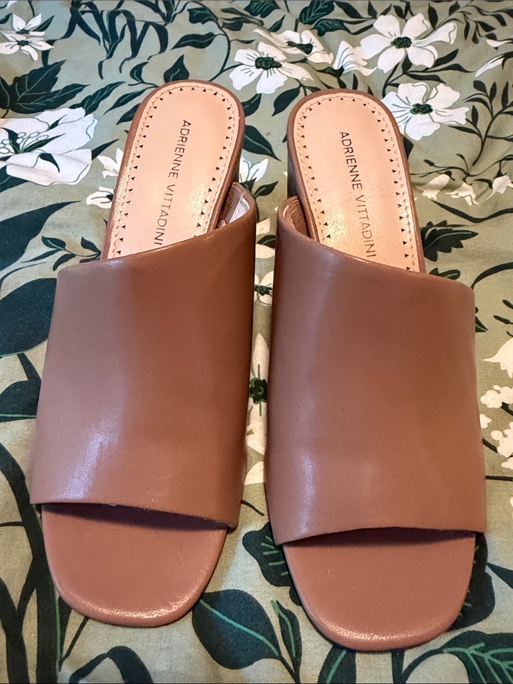 Adrienne Vittadini Brown Leather Slide Mules